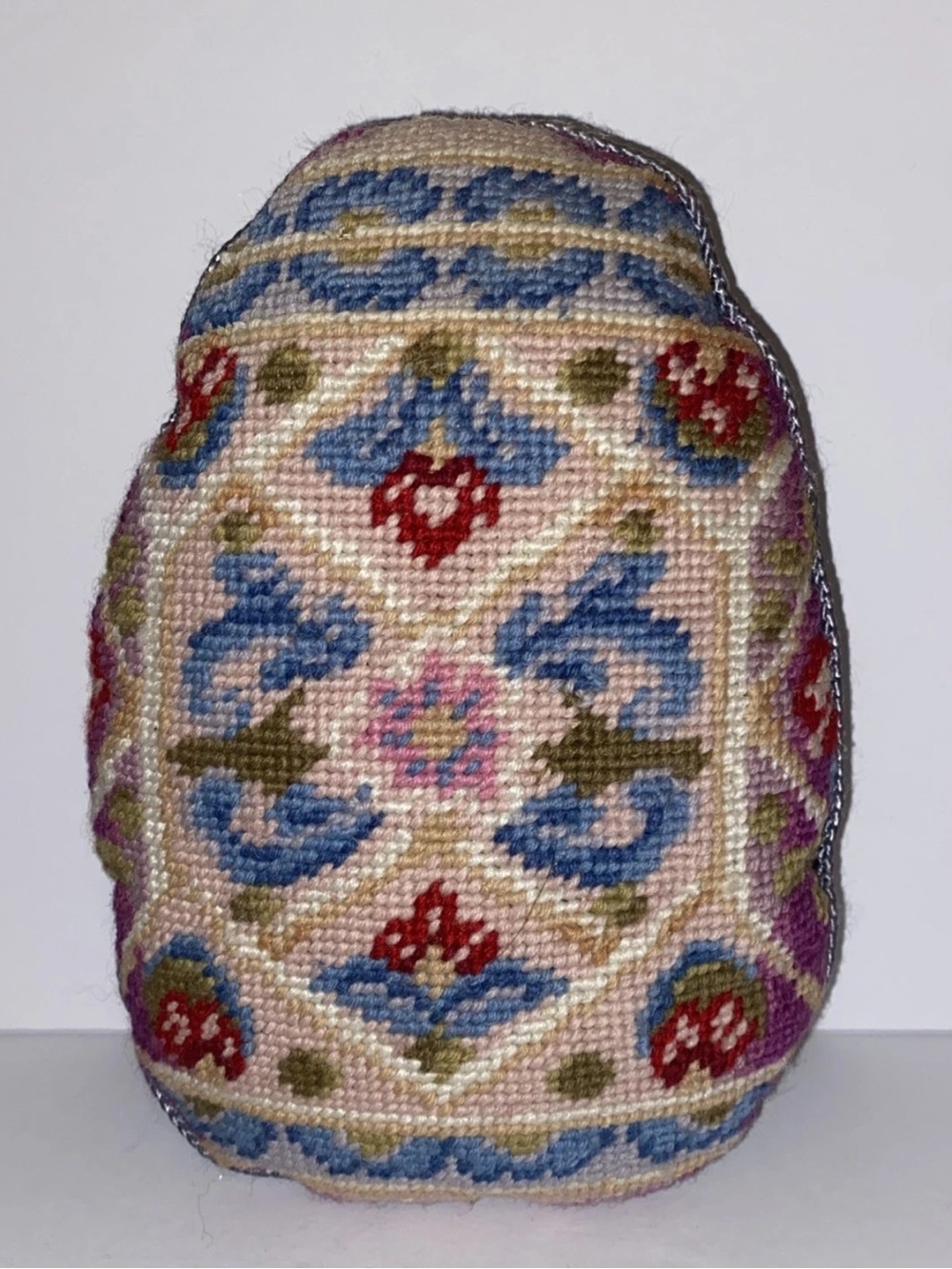Vintage Needlepoint Pillow Tapestry Easter Egg Accent Pillow 9" X 6"